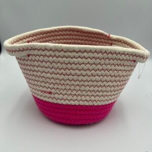 Coiled Rope Basket Kids Small Pink White NWOT Woven Storage